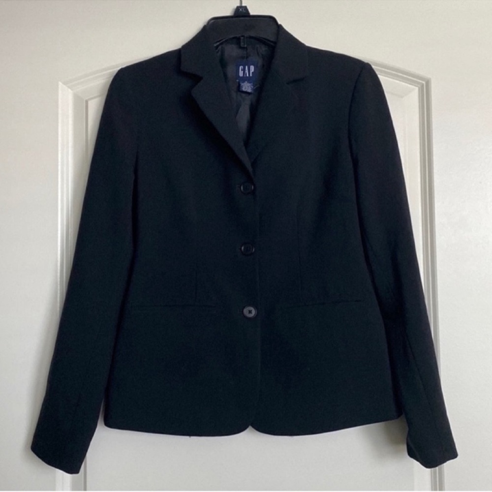 Gap Vintage Black Wool Blend Long Sleeve Button Front Blazer Coat Jacket Sz 0 🖤